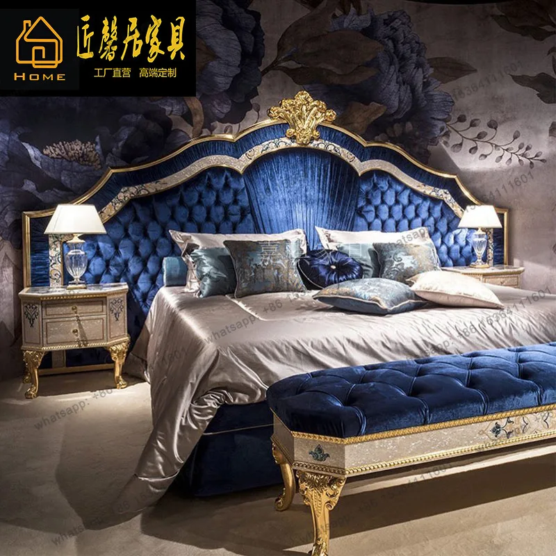 Italian shell inlaid fabric double bed European master bedroom princess queen bed villa furniture