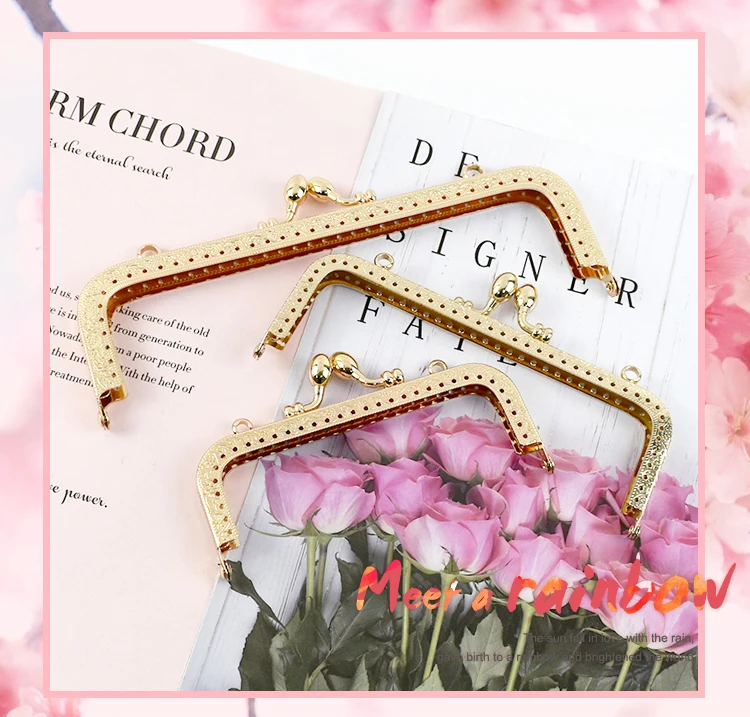 2/5/10Pcs 8.5-20cm Metal Gold Embossed Bags Handle Purse Frame Kiss Clasp Women's Handbag Wallet DIY Handmade Bag Accessories
