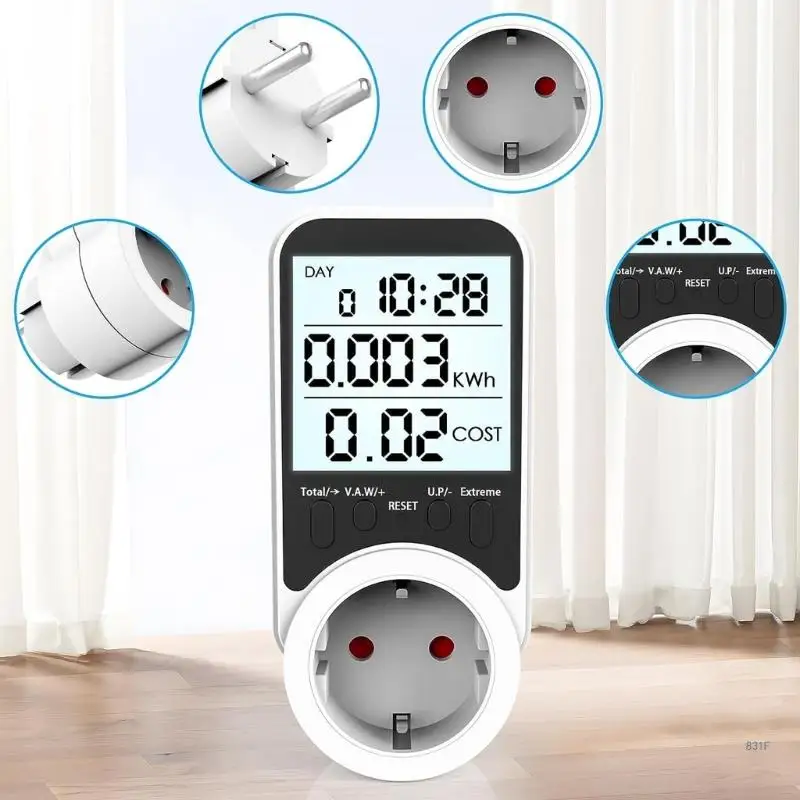 Power Consumption Meter with Large LCD Screen Easily Monitors and Save Electricity Energy Cost Meter for Balconys