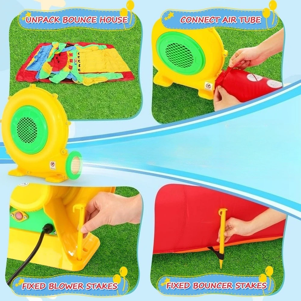 ห้องแทรมโพลีนที่เหมาะสำหรับเด็กโต พร้อมพื้นที่ฝึกซ้อมแบบเป่าลม มีอุปกรณ์ฝึกซ้อมแบบอุปสรรค ประกอบด้วยอุโมงค์สองอัน และสไลเดอร์ขนาดใหญ่