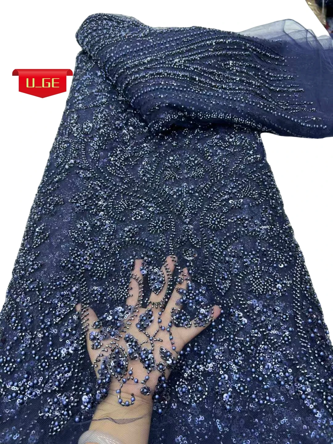 

2025Latest Delicate Elegant Best Quality Soft Mesh Sequined Lace With Stones fabric For Party Evening Dress U_Ge9651