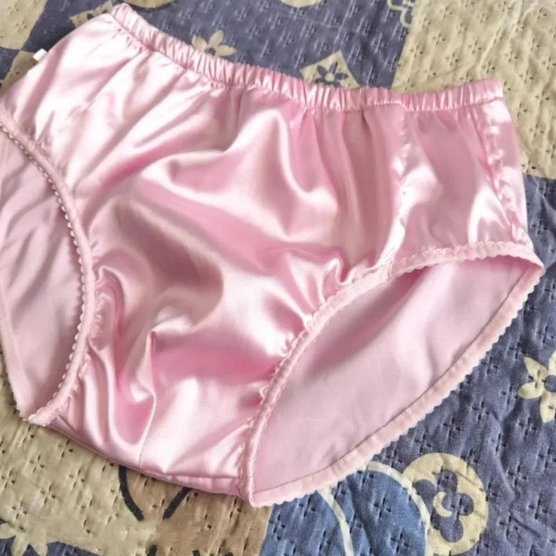 Homens sexy rosa brilhante macio toque de seda briefs meados de cintura calcinha cross-dressing sissy role play underware dança festa sexy traje