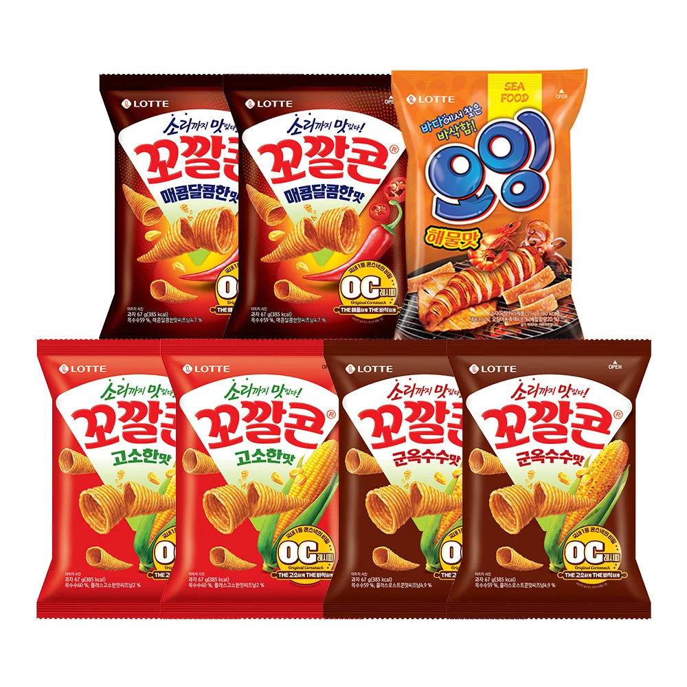 Lotte Wellfood Gokkakkon نكهة سافورية 67 جرام × 2 + Gokkakkon نكهة الذرة الحلوة 67 جرام × 2 + Gokkakkon نكهة حلوة حارة 67 جرام × 2 + أونج 75 جرام × 1