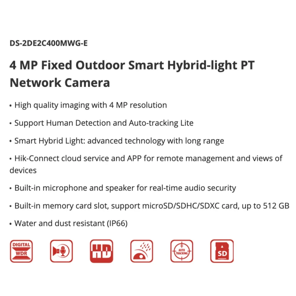 ​ Hikvision 4MP Smart Hybrid Light Mini PT Сетевая IP-камера POE DS-2DE2C400MWG-E