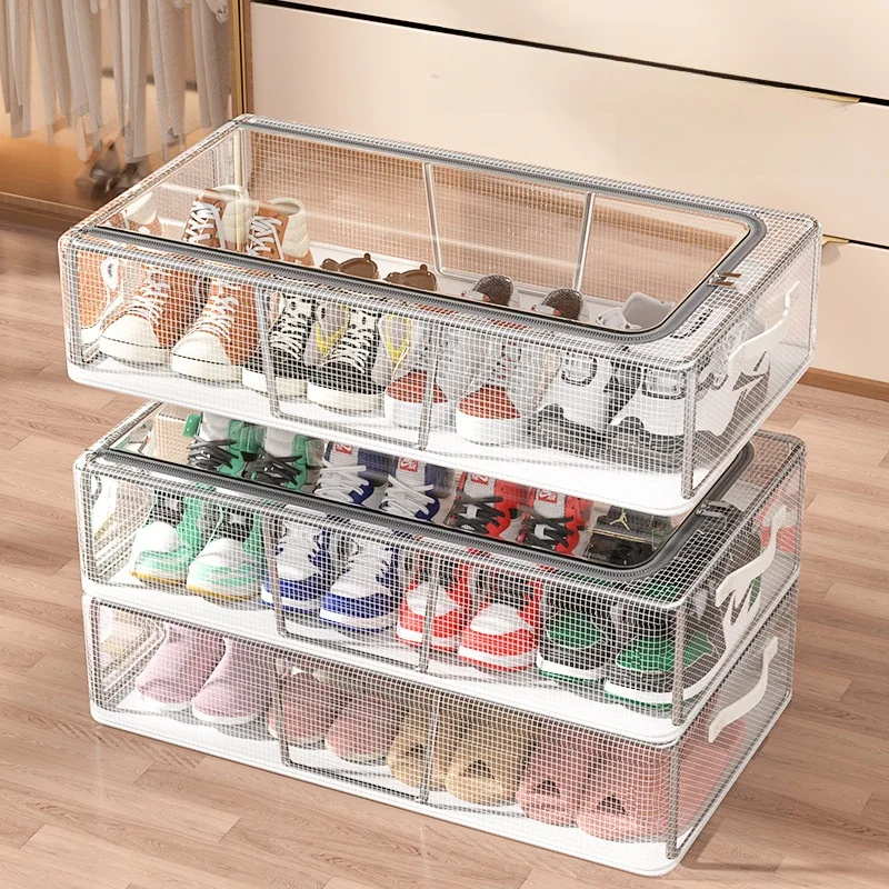 Transparent Shoe Box Storage Organizer for Shoes Boots Stacked Closet Space Saver Underbed Boot Rack Fabric Material 45L Capa...