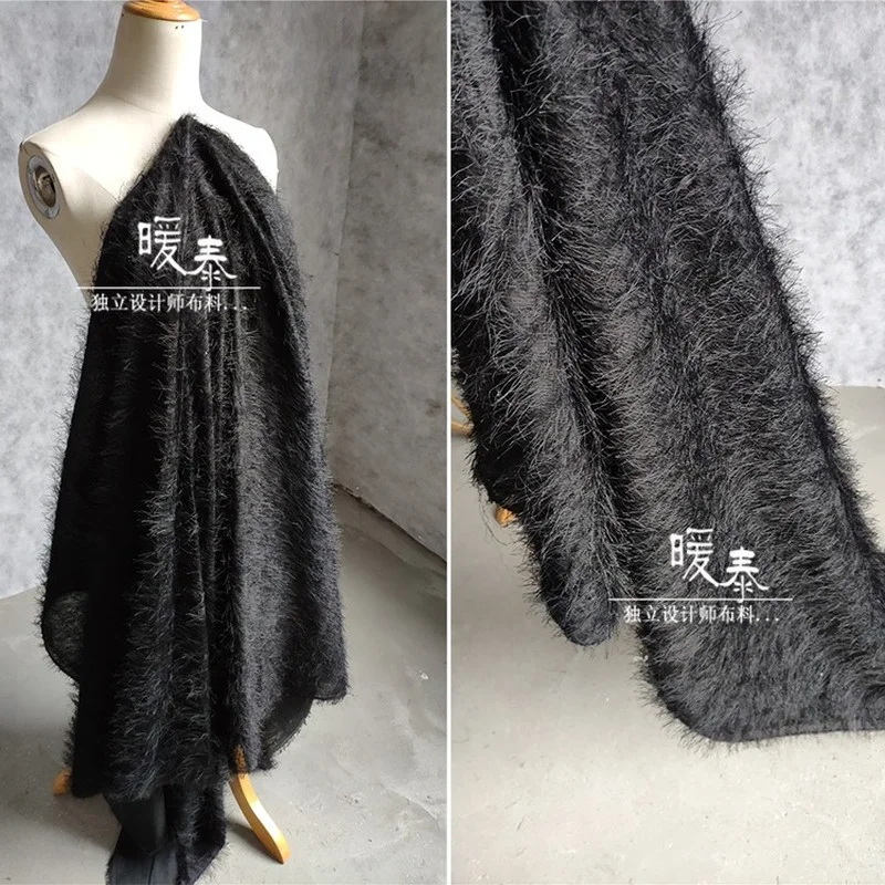

Embroidered Gauze Fabric Black Feathers Tassels DIY Background Decor Dress Various Skirt Stage Clothes Designer Fabric