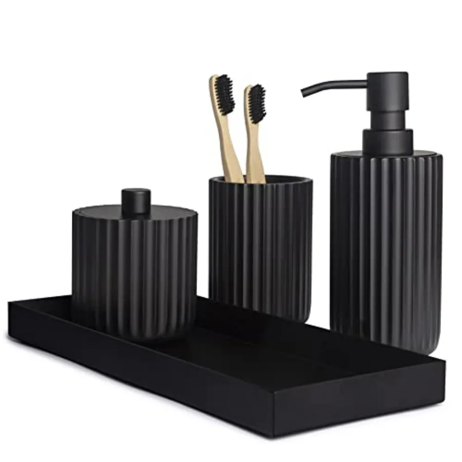

Matte Black Bathroom Accessory Set for Farmhouse Boho Decor Complete Soap Dispenser Set with Modern Minimalist Style