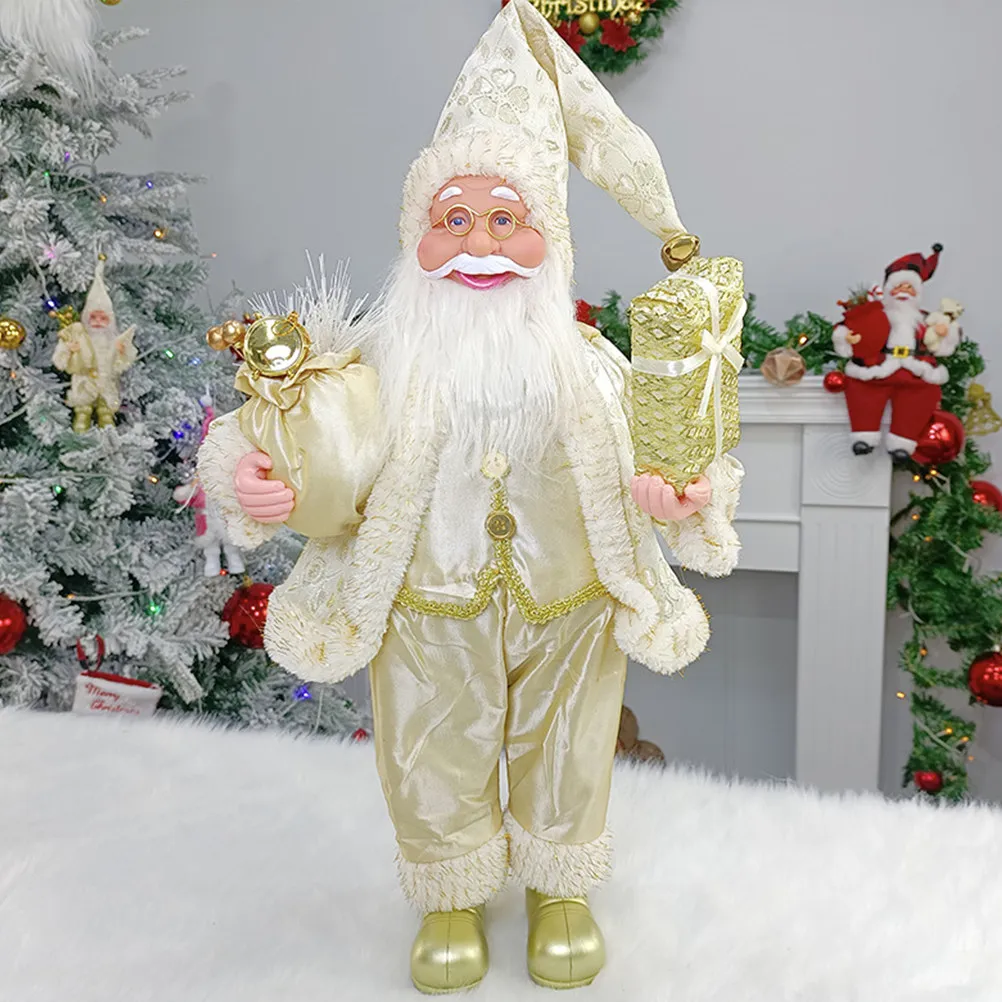 

Christmas Standing Santa Claus Statue Xmas Decoration Tabletop Ornament for Home Office Shop Windows Holiday Party Supplies