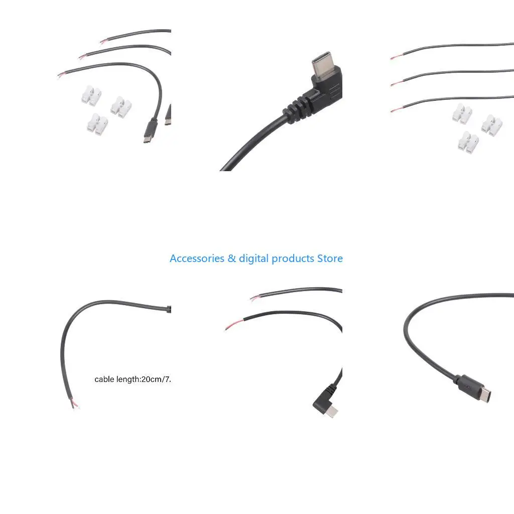 77JD Open End Wire 90 Degree USB Type C Male Plug Pigtail Power Cable 5V/2A Equipment