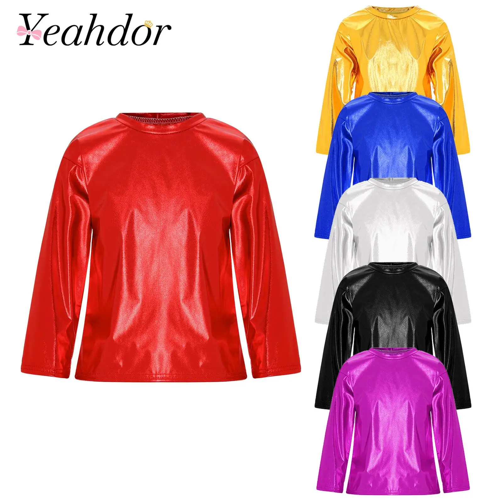 

Детская блестящая футболка с круглым вырезом для детей от 2 до 18 лет, костюм для джазовых танцев для девочек и мальчиков, топы для выступлений на сцене, модные футболки для дискотек