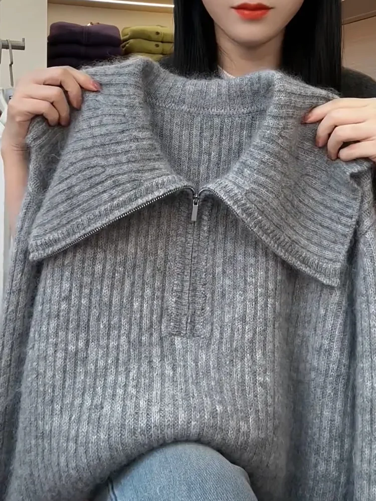

Korean Sle Soft Cozy Collared Sweater Autumn 2025 New plus Size Casual Versatile Slimming Top Warm Long Sve Camere
