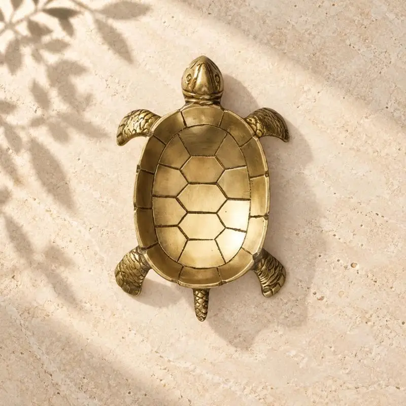 Open Shell Animal Jewelry Dish with Raised Segmented Pattern, Metal Jewelry Tray for a Dresser, Desk, Side Table, or 24BB