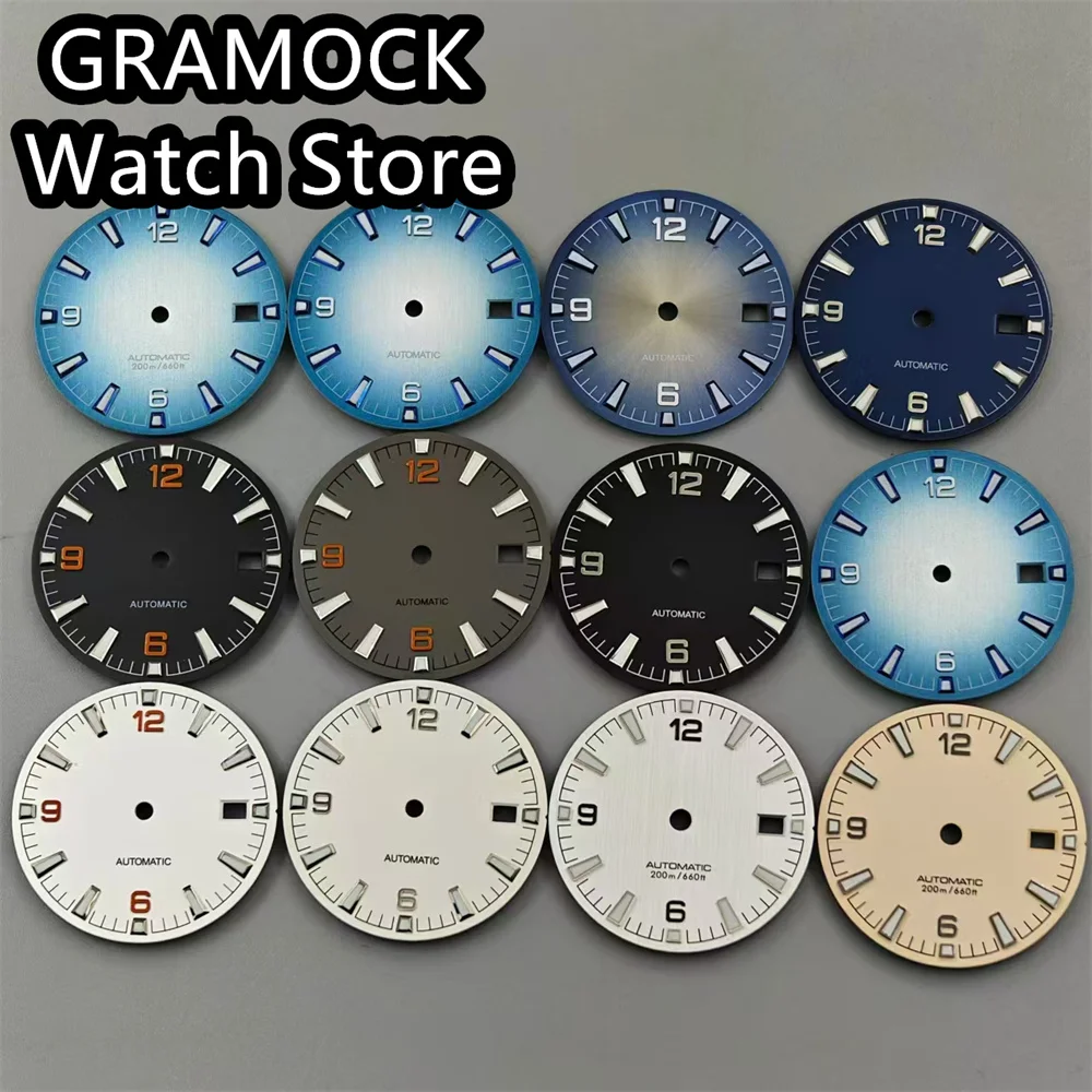 GRAMOCK 31mm Watch Dial Green Luminous Fit NH35 NH36 Movement Watch accessories Replacement accessories