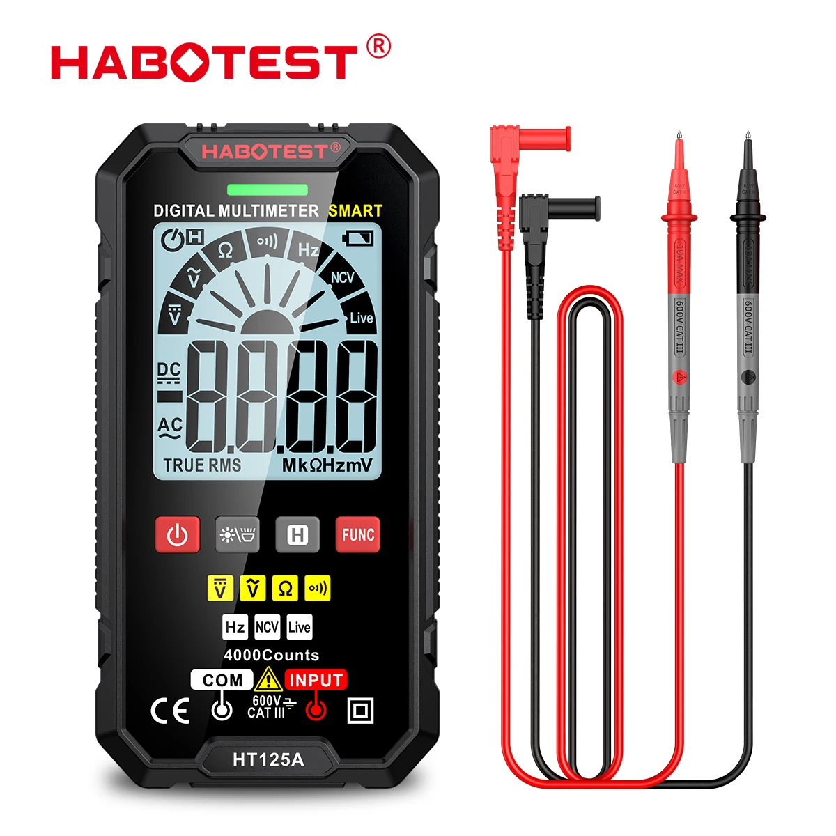 

HABOTEST HT125 Smart Digital Multimeter Multimetro Digital DC AC Voltage Ohm Diode Capacitance NCV Hz Live Wire Tester