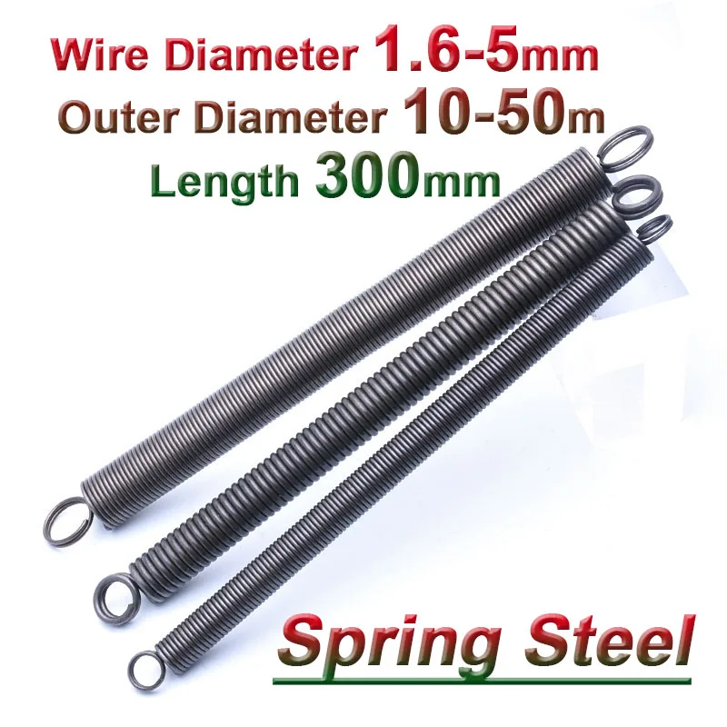 

Length 300mm Tension Spring Dual Hook Spring Steel O Ring Expansion Extension Coil Pullback Springs Wire Dia 1.6-5mm OD 10-50mm