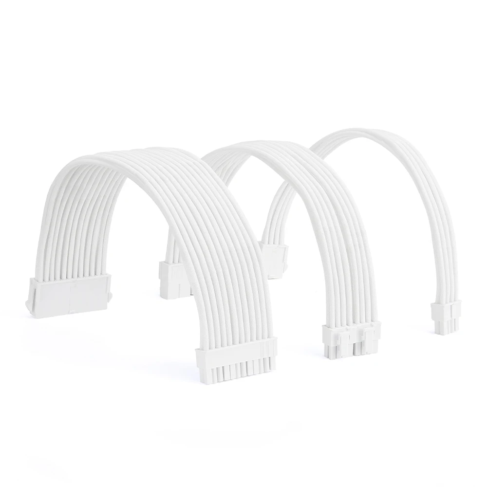 FormulaMod All White PSU Extension Cable Kit , Solid Color Cable Solid Combo 300mm ATX24Pin PCI-E8Pin CPU8Pin With Combs