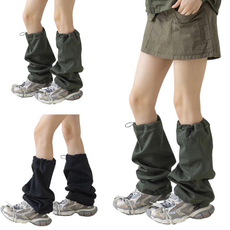 Harajuku Oversized Leg Covers Punk Baggy Loose Cargo Leg Warmers with Drawstring