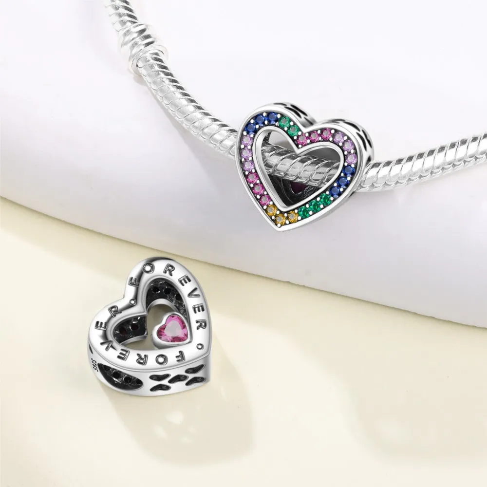 ORSTARRY 925 Sterling Silver Colorful FOREVER Love Beads Original Pendants Bracelet Charms Fit Jewelry Party DIY Gifts Accessory