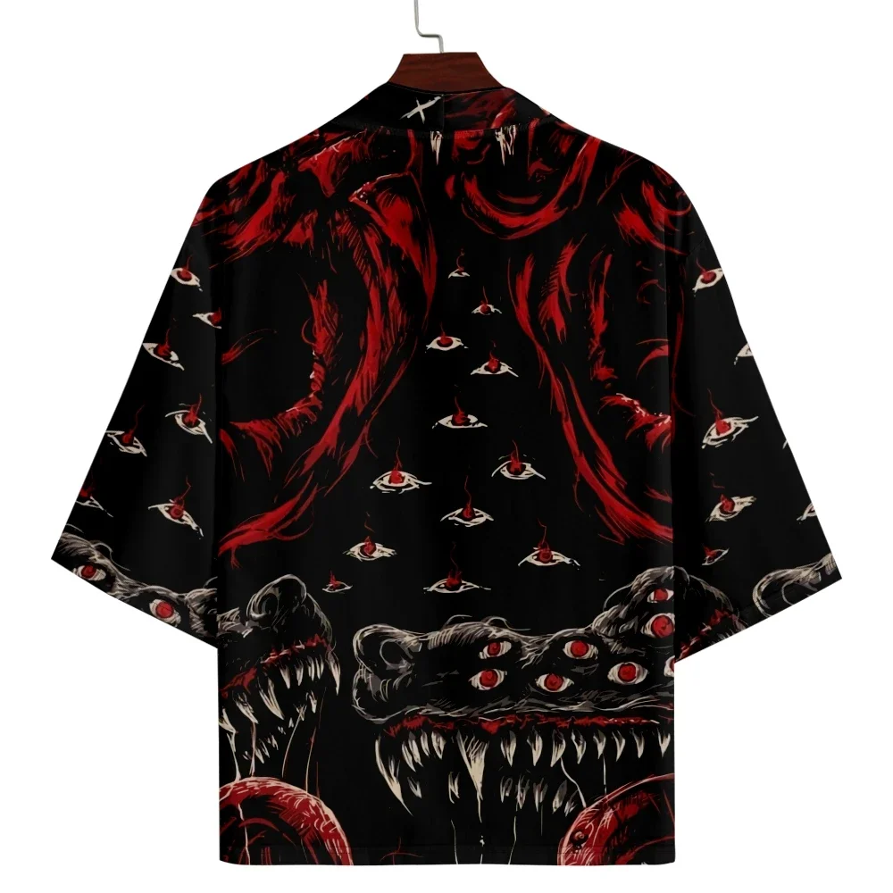 الاتجاه الجديد أزياء الرجال عارضة كيمونو شيطان العين الطباعة الرجال التقليدية كيمونو اليومية عارضة المرأة سترة قمم #4