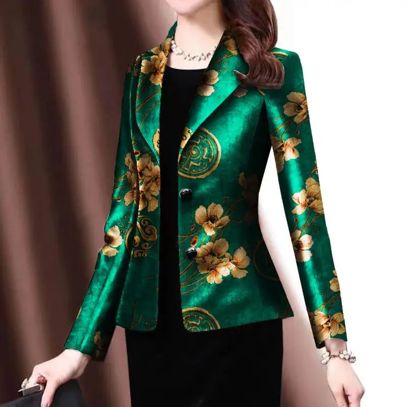 Blazer Female Spring Autumn New Style Korean Slim Print Suit Jacket Temperament Elegant Fashion Women Blazer Single Breasted Top