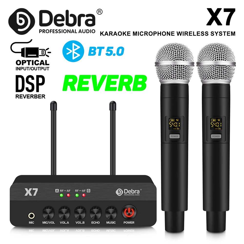 Debra X7 Portable Wireless Microphone System, Handheld Microphone 5.0 Bluetooth, DSP Reverb, for Home Karaoke, Parties, Weddings