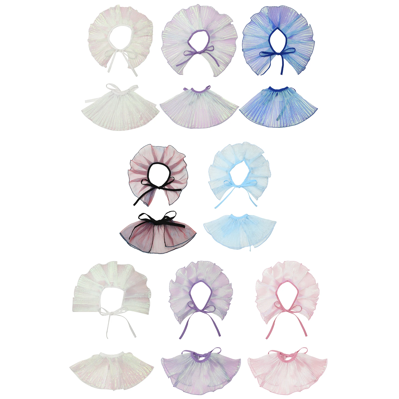 Gradient Color Organza Mermaid Fake Collar Or Cuffs Lace-up Pleated Ruffled Neck Collar Arm Bands Cosplay Costumes Accessory