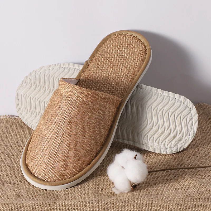 Custom Hotel Disposable Slippers Summer New Linen Hotel Home Travel Fleece Slippers Customizable