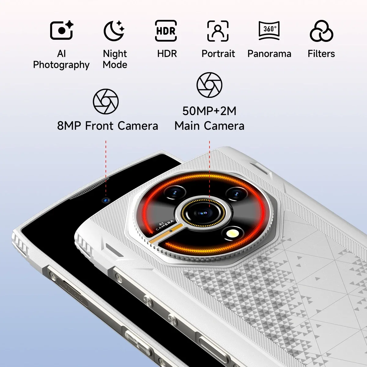 LAGENIO Panther 2 Pro 4G هاتف ذكي رفيع للغاية 6.7 بوصة HD 8GB + 256GB هاتف محمول متين 50MP 5150mAh هاتف محمول أندرويد 15 NFC