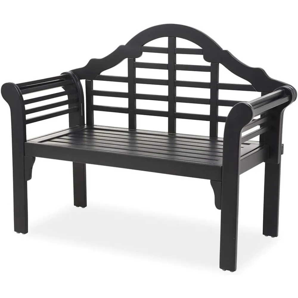 Plow & Hearth Weatherproof Lutyens Eucalyptus Wood Garden Bench | Foldable Patio Bench | Outdoor Furniture Seating Black