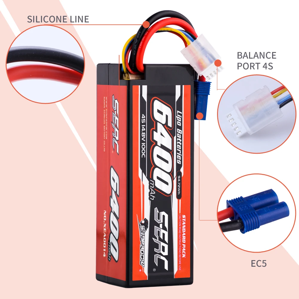 SUNPADOW 2S 3S 4S for Lipo Battery 6400mAh EC5 T Plug 100C for RC Car Plane DJI Truck Tank Buggy Racing Boat Models