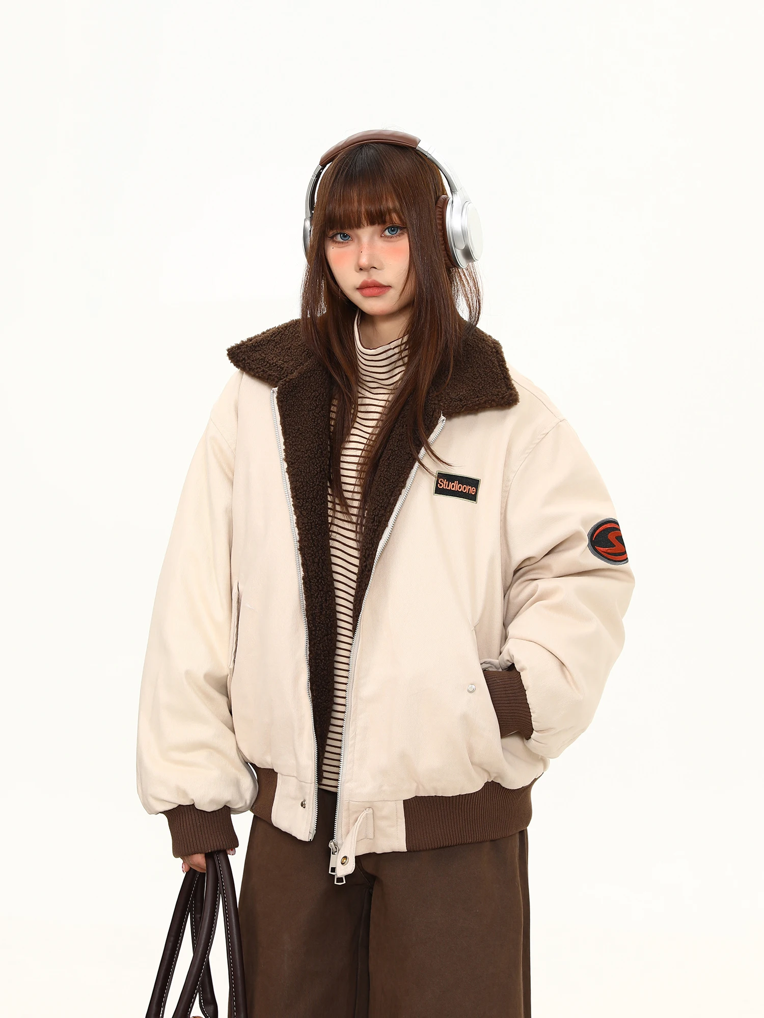 

Женская повседневная куртка Wild Azize с воротником из овечьего бархата, хлопковая, осенне-зимняя, утепленная, на молнии, в уличном стиле, модная, универсальная