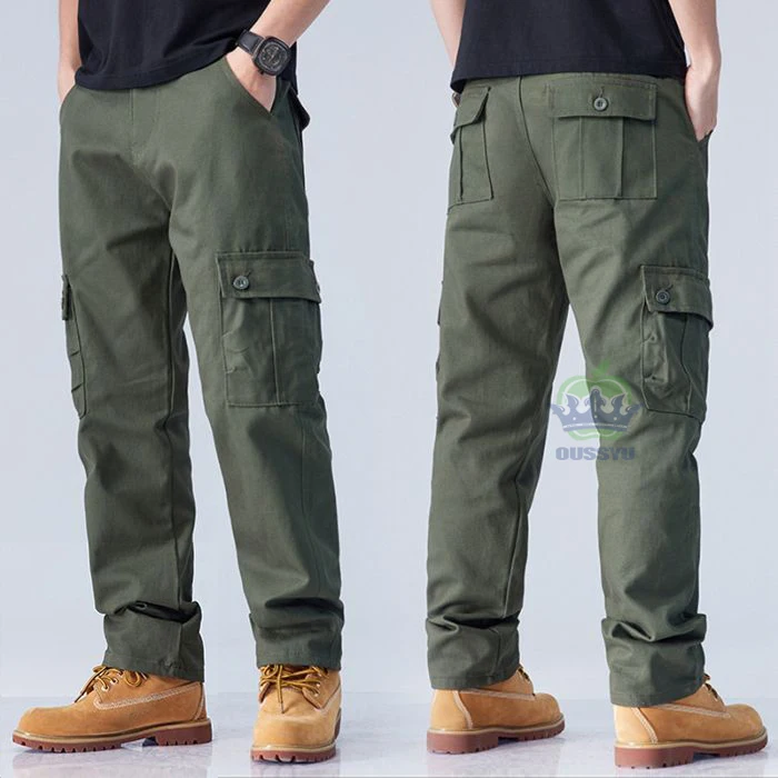 السراويل البضائع الرجالية متعددة جيب وزرة القطن بلون ملابس العمل عادية واسعة رمادي في الهواء الطلق بنطلون ذكر حجم كبير 40 #6