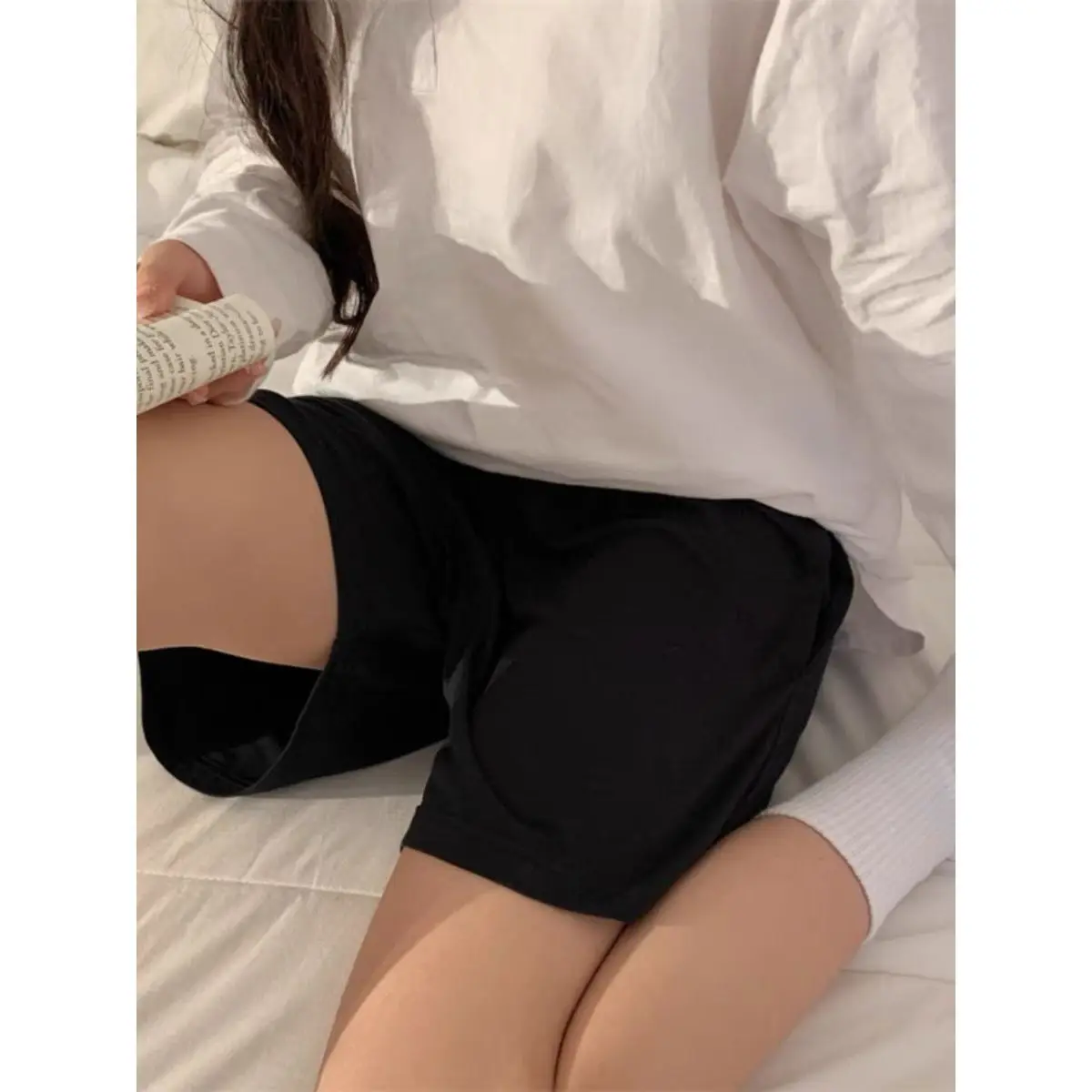 Black Modal Cotton Sports Shorts Women's Summer Casual Outdoor Walking Home Pants Three-quarter Length Comfortable High Waist