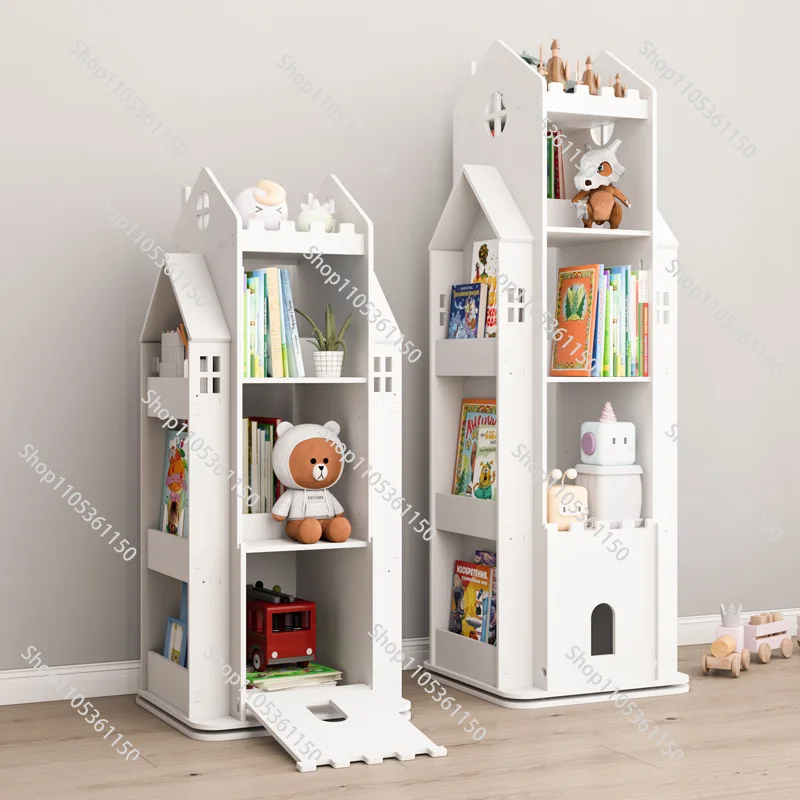 Creative Castle 360 Rotating Floor Standing Children's Picture Book Rack Student Reading Storage Shelves Book Shelf Furniture G