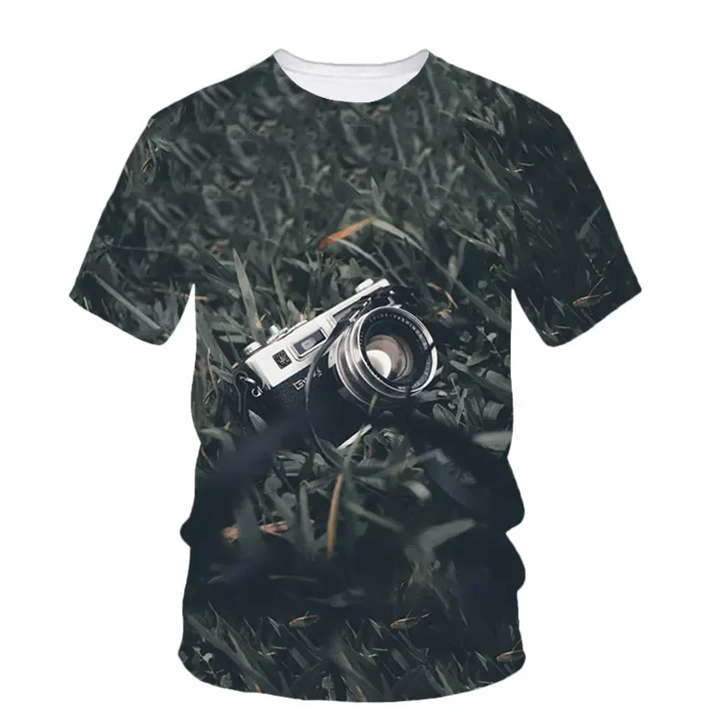 Summer New Fashion Camera Lens 3d HD Printing Summer Men's Personality T-shirt Fashion Street Trend Short Sleeve Creative Haraju