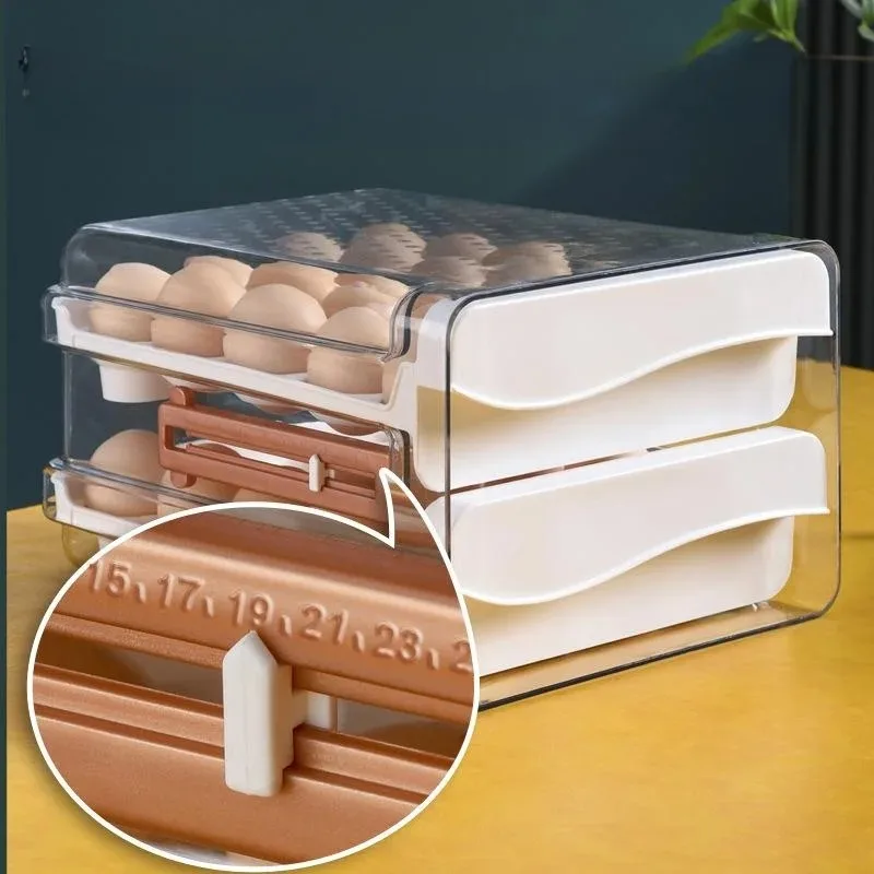 Transparent Drawer Style Egg Box with Time Scale Kitchen Refrigerator Keeping Egg Storage Box Visual Organizing Container