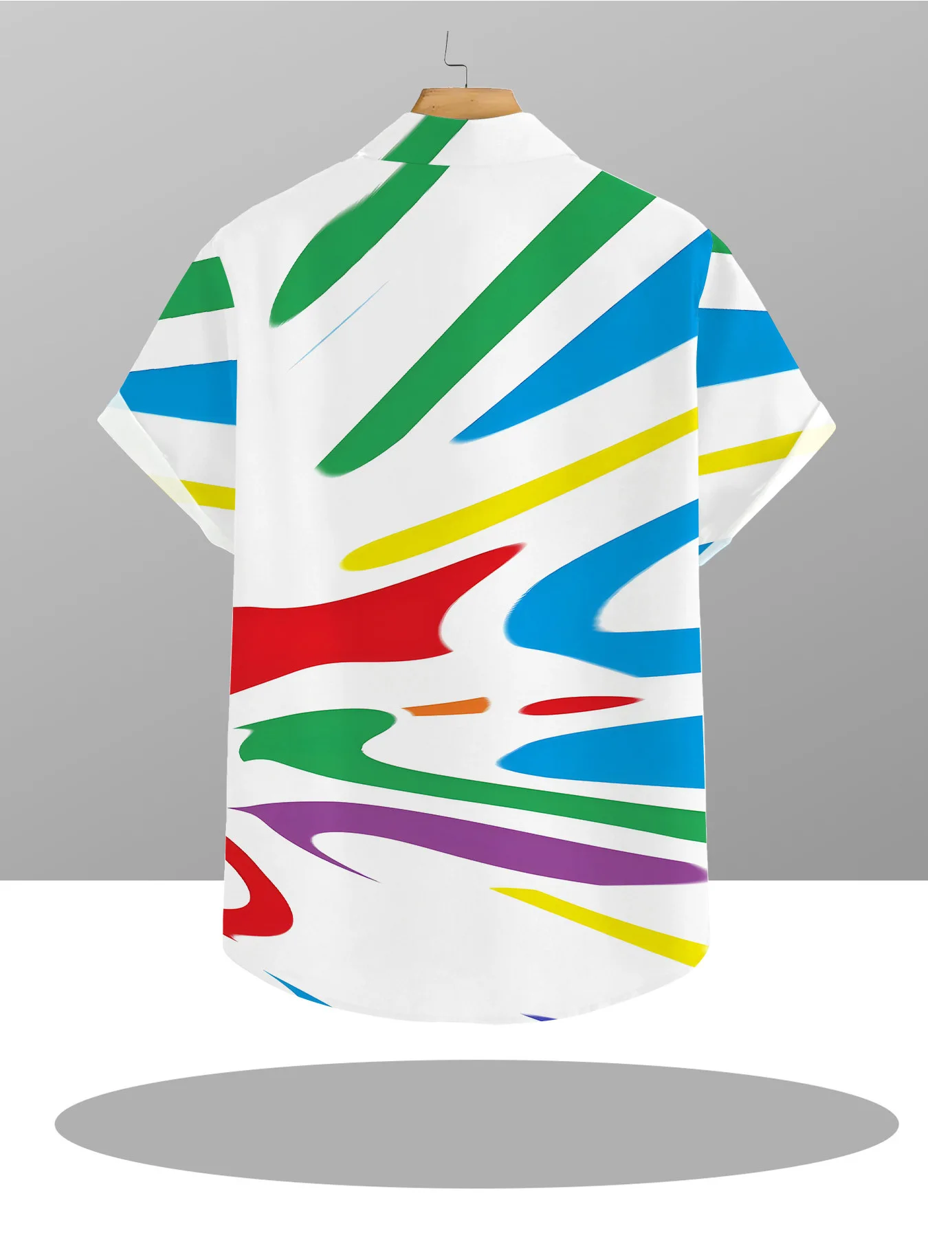Men's Shirt Colorful Abstract Stripe Print Short Sleeve Lapel Button Shirts Summer Beach Vacation Casual Tops Men Clothing