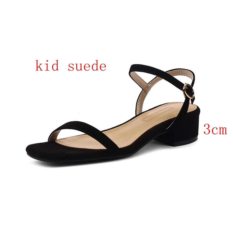 Krazing Pot Big Size 42 43 Kid Suede Peep Toe Chunky Med Heel Concise Classic Summer Shoes Young Lady Streetwear Women Sandals