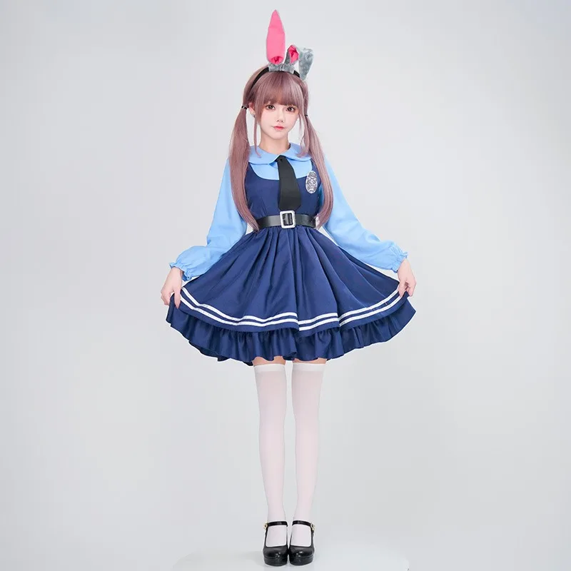 Schattig konijn politievrouw kostuum konijn oor cosplay officier uniform anime meisje lolita meid jurk halloween carnaval feestoutfit