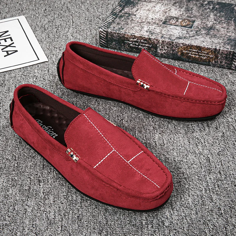 

Original Red Suede Leathers Loafers Men Casual Flats Shoes Lightweight Men's Boat Shoes Slip-on Comfortable Driving Shoes Men