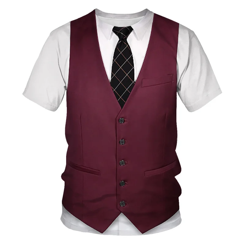 3D Printed Funny Fake Suit T Shirt Men\'s Tuxedo Tie Pattern Tops Summer Harajuku Loose T-Shirts Short Sleeves Round Neck Tees