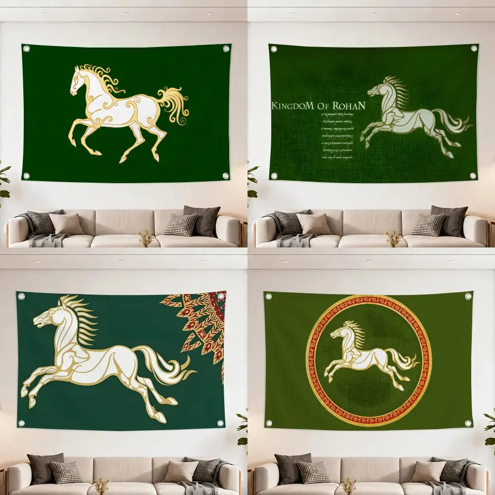 Fantasy Art Kingdom of Rohan Horses Flags Home Yard & Garden Decor Banner - Indoor Outdoor Wall Hanging Flag