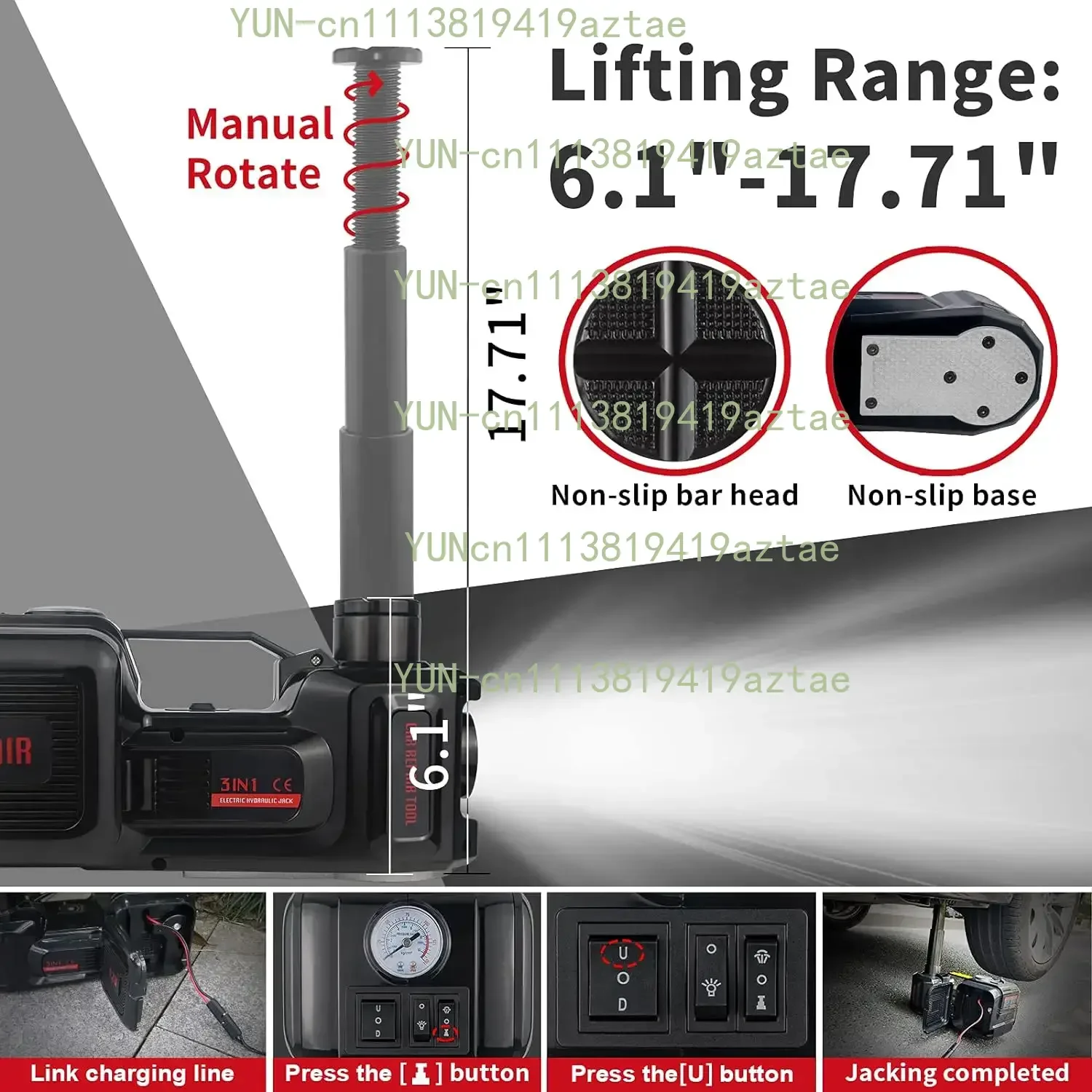 # Tool 4in1 Floor Jack 36cm 5 Ton Black Inflatable Electric Car Jack Hydraulic Lift With Impact Wrench For Car #