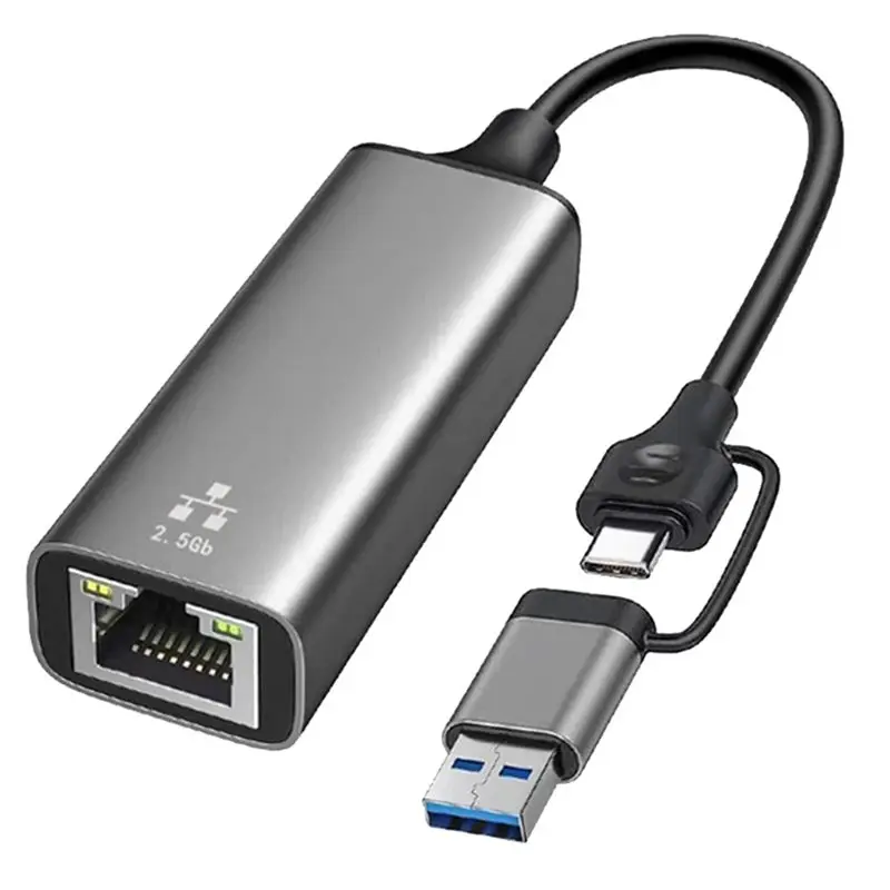 

New!Usb/Type-C Dual-Head 2-In-1 Rj45 Adapter Gigabit Driver-Free Network Card 2.5G Network Card Converter