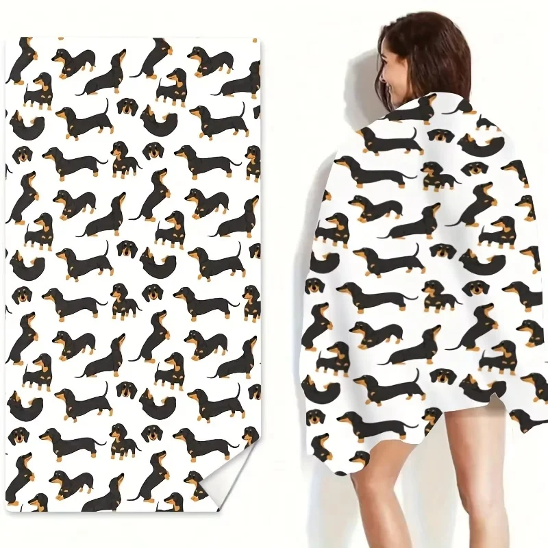 Newest Cartoon Dachshund Dog All Over Print Lightweight Microfiber Beach Towel Pet Lover Swimming Towel Quick Dry Towel