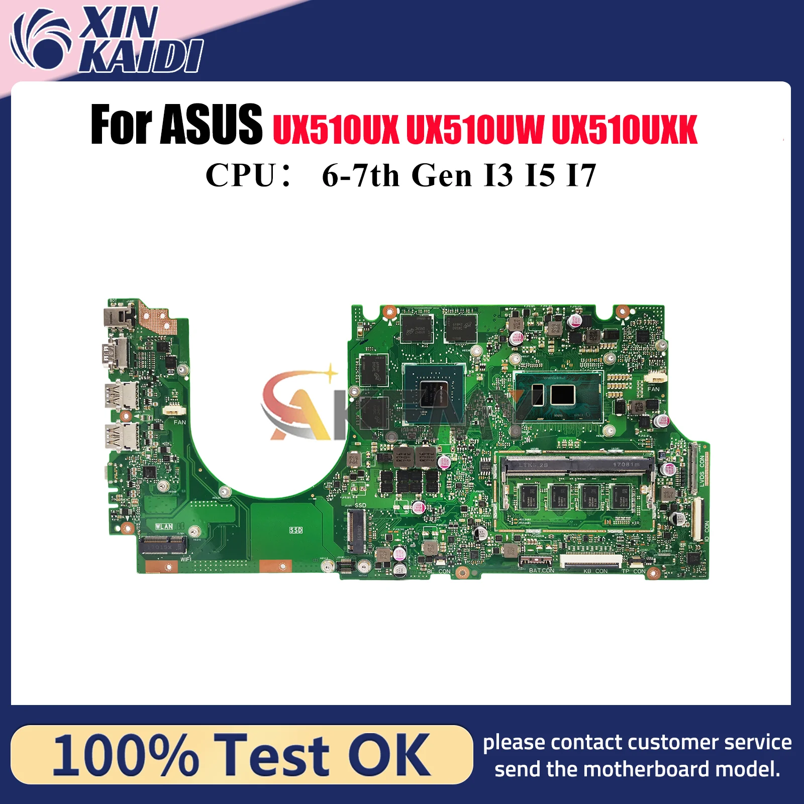 

UX510UX Материнская плата для ноутбука ASUS ZenBook UX510UX U5000U V510U UX510UXK UX510UWK UX510UW UX510U Материнская плата с процессором I3 I5 I7