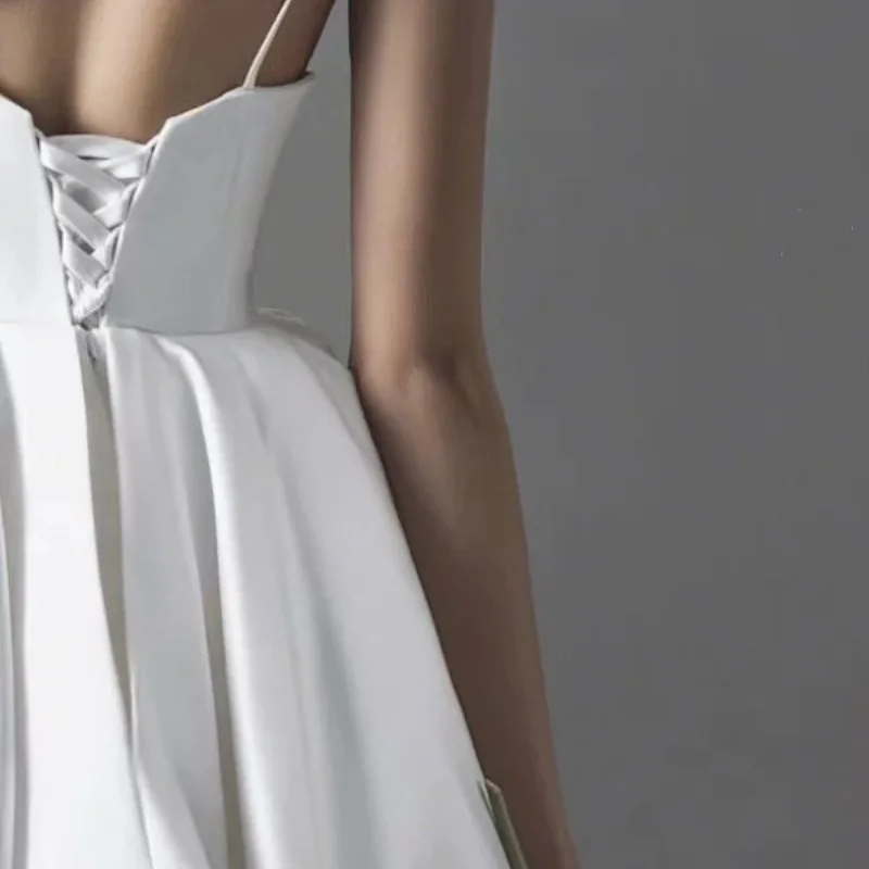 2025 nouvelles robes De mariée princesse col en v bretelles boutons Tulle Satin haut bas robes De mariée robes De Novia Robe De mariage