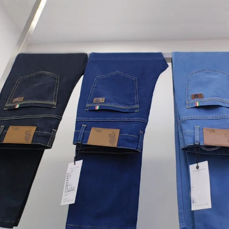 New Ice Silk Thin Denim Jeans For Men Blue Straight Stretch Cotton Pants Business Casual Lightweight Trousers Spring Summer