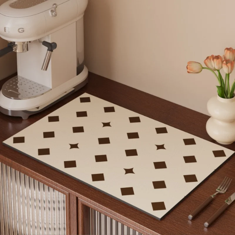 30x40cm Antique Style Kitchen Countertop Drainage Pad Diatomaceous Earth Anti-Slip Coffee Machine Suction Pad Quick Drying