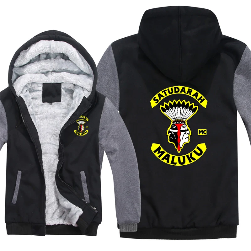 Winter Satudarah MC World Motorcycle Hoodies Zipper Thick Unisex Satudarah MC Sweatshirt Man Coat Fleece Streetwear Jacket